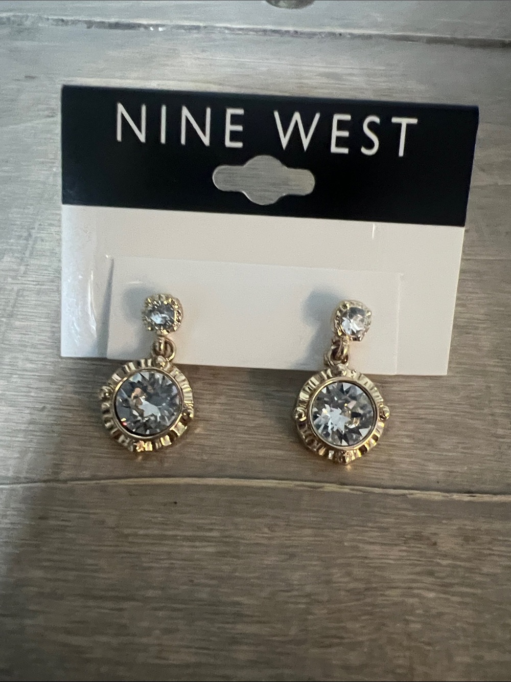 Nine West Gold and Clear Crystal Dangle Earrings
